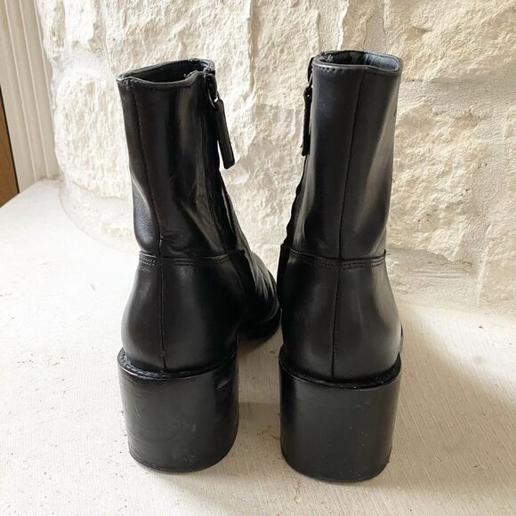 J.Crew Stacked Heel Ankle Boots Leather Black Side Zip Size 7.5 BJ869 - Picture 5 of 8